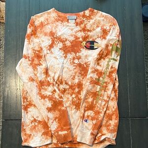 Champion Orange and White Tie-Dye Long Sleeve Tee
